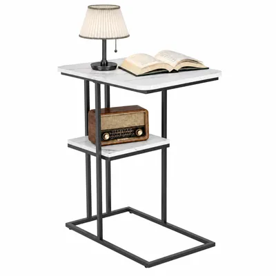 Produktbild von Beistelltisch mit 2 Ebenen Holz Couchtisch Sofatisch für Bett und Sofa