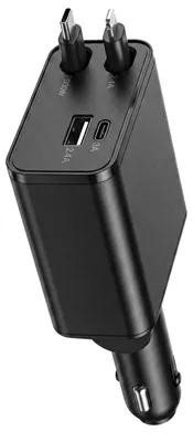 4-in-1 intrekbare Autolader, 69 W, USB-C, 2 Kabel, 12/24 V