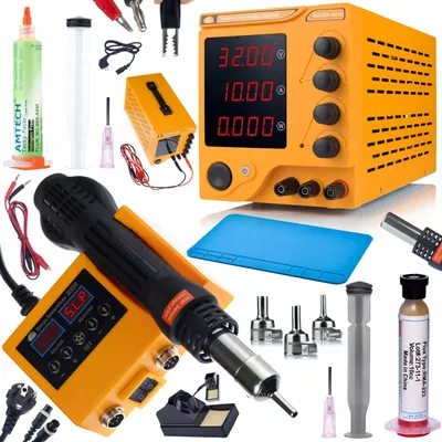 Produktbild von Rosfix Set AmpRush RARES-3210 + Orange Husky OH660 – Labornetzgerät 32V 10A & Lötstation 2in1 | Flux RMA-223 & NC-559 u.a.