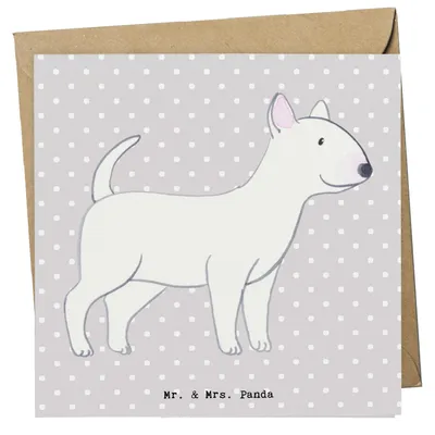 Produktbild von Mr. & Mrs. Panda Grußkarte Bullterrier Lebensretter - Grau Pastell - Geschenk, anlasskarte, doppelkarte, Klappkarte, Glückwunschkarte, faltkarte