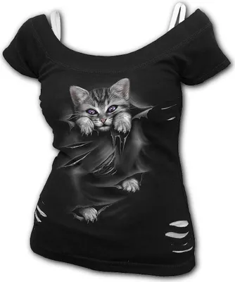Produktbild von Spiral - Bright Eyes - 2In1 White Ripped Top Black M