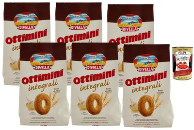Produktbild von Divella Italian Gourmet Bundle Vollkorn-Kekse 6x 400g + Italian Gourmet Polpa Gratis – Italienische Ottimini Integrali Frühstückskekse, ballaststoffreiches Kaffeegebäck, ohne Palmöl & Vorrat 2,4kg
