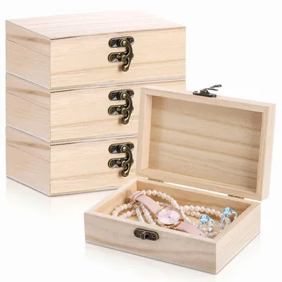 4er-Set Holzboxen mit Deckel, 15x10x5 cm, DIY Aufbewahrung