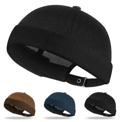 Produktbild von Docker Cap Herren Damen Mütze Seemannsmütze Kappe Ohne Schirm Beanie Schwarz Baumwolle Mesh Verstellbar