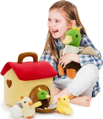 Image de Peluche de 35 cm, avec 3 bébés, idéale pour les chambres d'enfants
