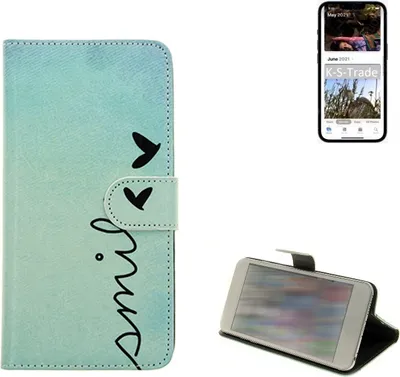 Produktbild von K-S-Trade Schutz Hülle Handy Hülle kompatibel mit Apple iPhone 13 Pro Hülle Handyhülle cover bookstyle Etui Handyhülle ''smile'' türkis