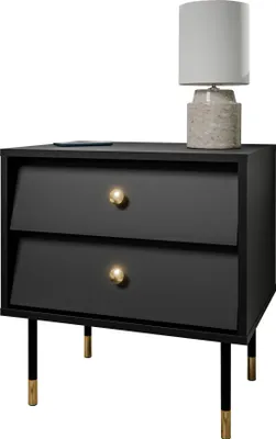 Produktbild von MIRJAN24 Im Set zwei Nachttische Valerio 2S, Schlafzimmer Nachtschrank mit zwei Schubladen, Metallfüße (Farbe: Schwarz)