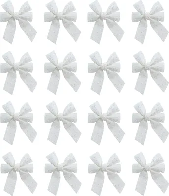 Produktbild von Glitzer Schleife 10 x 13cm - 16 Stück Weiß glänzend reflektierend