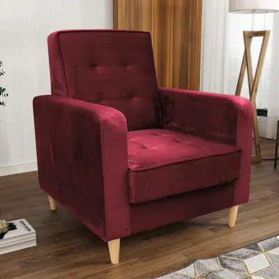 Image de Fauteuil en velours Bamako Fauteuil de salon avec pieds en bois Fauteuil rembourré pour le salon, tissu : kronos 02 - marron