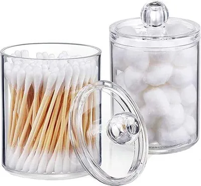 Produktbild von Unyqoos® 2er Set Wattepad- & Wattestäbchen-Organizer, transparent, PS, mit Deckel, 14 x 7,2 x 10 cm