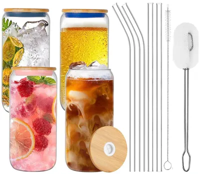 Produktbild von Set mit 10 Biergläsern mit Deckel und Strohhalm