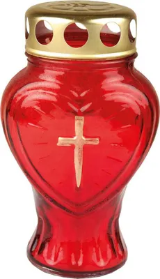 Produktbild von Grablicht Glas in Herzform ( Rot ), Grabkerze mit ca. 30h Brenndauer