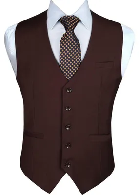 Obrázok produktu pre Sako (vesta) pre pánov, formálne, jednofarebné, s výstrihom do V, s vreckami, hnedé, veľkosť 3XL
