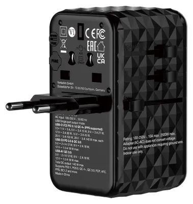 Obrázek produktu pro Verbatim UTA-10 140W GaN III Universal Travel Adapter with 2 x USB-C PD 3.1 & QC 4+ 1