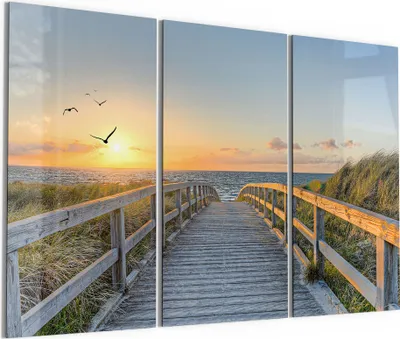 Produktbild von DEQORI Glasbild Echtglas 3x50x100 cm 'Dünenweg zum Meer' Wandbilder XXL groß