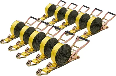 Produktbild von Spanngurte Zurrgurte - Ratschengurte 10er-Set - Maße 5 cm x 9,14 m - Doppel-J-Haken - Bruchlast 4.536 kg - Mit Ratschenmechanismus
