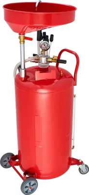 Produktbild von SucceBuy Ölauffangwagen 79 L, mobiler Ölauffangbehälter mit verstellbarer Trichterhöhe, Auffanggerät mit Rädern für Flüssigkeits- und Kraftstofftransfer, ideal für Werkstätten, rot