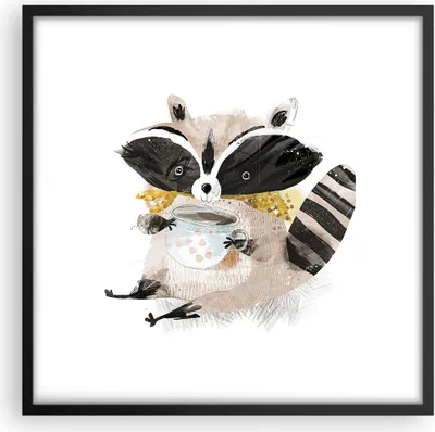 Produktbild von Gerahmtes Poster - Schwarzer Rahmen - Waschbär Tasse Kinder - 50x50 cm - Wand Bild - Wanddeko - Wandbilder - Kunstposter - Wandposter - Bilderrahmen - Bilder - Kunstdruck - P2BAC50x50-4716