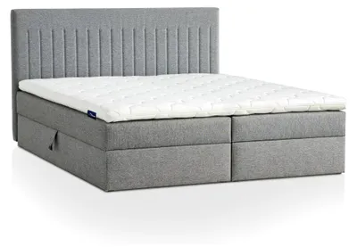 Produktbild von Boxbett Nizza mit praktischem Stauraum, 7-Zonen Tonnentaschenfederkernmatratze (H3) und Komfortschaumtopper, einfacher Aufbau, 140 x 200, grau