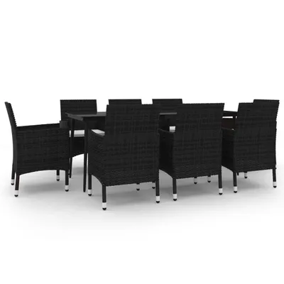 Imagen del producto de vidaXL Juego de mesa de jardín de 9 piezas con cojines, fabricado en ratán sintético y con tablero de vidrio