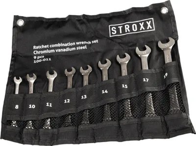 Produktbild von Stroxx Maul- und Ringratschenschlüssel-Satz – 9-teilig 8–19 mm Chrom-Vanadium inkl. Rolltasche