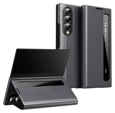 Obrázek produktu pro PU kožené pouzdro pro Samsung Galaxy Z Fold 4, chytré flipové pouzdro se Smart Side Window Šedá