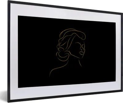 Produktbild von MuchoWow® Gerahmtes Poster Frau - Schwarz - Gold - Strichzeichnung 60x40 cm - Poster mit Schwarzem Bilderrahmen Wandposter Rahmen Foto Bilder - Schlafzimmer - Plakat in Rahmen - Drucken