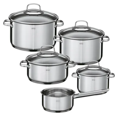 Produktbild von RÖSLE ELEGANCE Topf-Set 5-tlg.,  Edelstahl 18/10, mit Glasdeckel und Innenskalierung, spülmaschinen- und induktionsgeeignet
