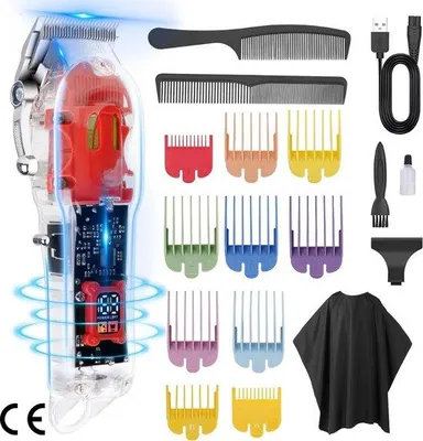 Obrázek produktu pro Bezdrátové zastřihovače pro muže – profesionální elektrický zastřihovač vousů a holicí strojek – včetně kadeřnického pláště, 10 nástavců a 2 hřebenů – sada na přesné stříhání vlasů s kadeřnickým pláštěm pro dokonalý účes