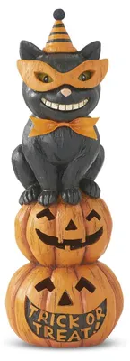 Produktbild von Hexen Katze auf Kürbissen mit LED Dekofigur 28cm für Halloween