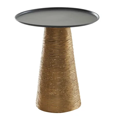 Produktbild von WOHNLING Beistelltisch Gold Schwarz 40x40x45 cm Anstelltisch Aluminium Kleiner Sofatisch Metall Rund Wohnzimmertisch Couch Modern Couchtisch Hoch