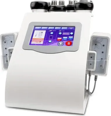Image de Appareil de remodelage corporel - Cavitation ultrasonique RF 6 en 1 Lipo-Laser - 40 kHz - Réduction de la cellulite - Réduction de la graisse - Prise UE 220 V - Blanc