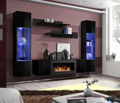 Obrázek produktu pro Designová černá nástěnná skříňka Dřevěný nábytek Nástěnná skříňka příborník Nástěnné police
