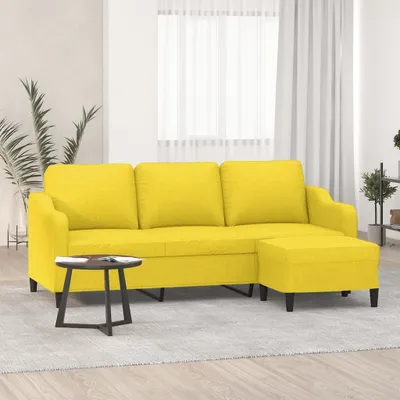 Image de canapé 3 places avec pouf jaune clair 180 cm Tissu 3201140