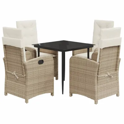 Produktbild von 5-tlg. Garten-Essgruppe mit Kissen Beige Poly Rattan