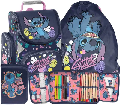 Image de Ensemble 3 pièces Lilo et Stitch : sac à dos, trousse, sac de sport, cartable, sac à dos scolaire pour filles