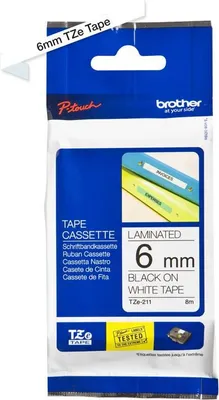 Zdjęcie produktu dla Brother TZe-211, Czarny na białym, TZe, Szary, Termotransferowy, Chiny, 5 lat(a)