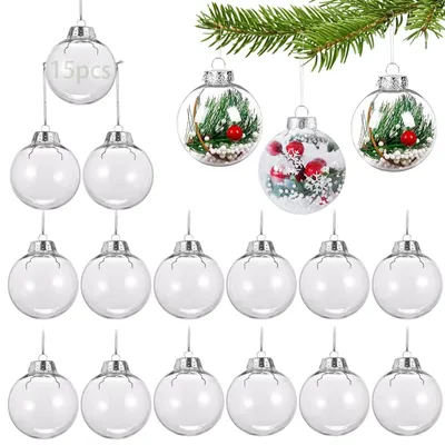 15 transparente Weihnachtskugeln, 6 cm, Kunststoff, Baumschmuck
