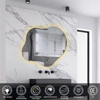 Produktbild von AICA LED Badspiegel Wolkenform 60x50cm Beschlagfrei 3 Lichtfarbe+Dimmbar Badspiegel mit Beleuchtung Badezimmerspiegel 1 Stunde automatische IP44