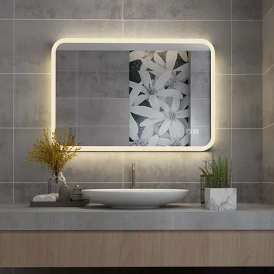 Produktbild von MIQU Badspiegel 80x60cm Badezimmerspiegel mit Beleuchtung 3 Lichtfarbe Lichtspiegel Wandspiegel mit Touchschalter + beschlagfrei IP44 energiesparend [++]