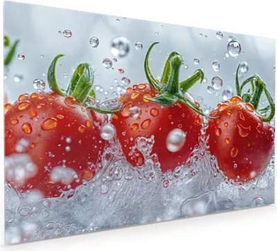 Produktbild von Küchenrückwand Spritzschutz Glas mit Motiv Wassertomaten 40 x 40 cm