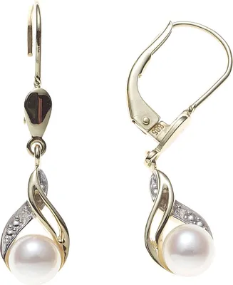 Produktbild von JOBO Boutons 585 Gold Gelbgold 2 Süßwasser Perlen 2 Diamanten Ohrringe Ohrhänger