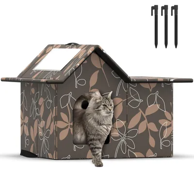 Image de Grande maison pour chat résistante aux intempéries, idéale pour l'extérieur, avec tapis intérieur moelleux