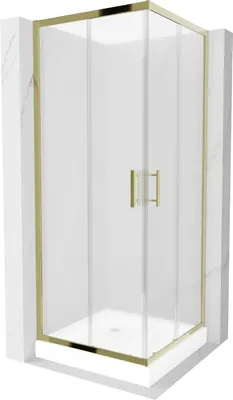 Produktbild von Mexen Rio quadratische Duschkabine 70 x 70 cm, Frost, Gold + Duschwanne Rio, Weiß - 860-070-070-50-30-4510
