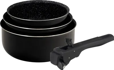 Produktbild von Bergner Click & Cook - Bratpfannen-Set - 3 Pfannen aus gepresstem Aluminium 16, 18 und 20 cm - Mit ergonomischem Wechselgriff - Küchenutensilien - Für alle Herdarten geeignet - Schwarz