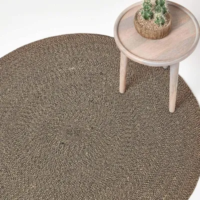 Obrázek produktu pro HOMESCAPES Tkaný kulatý koberec, lněno-černý s melanžovým vzorem, 200 cm