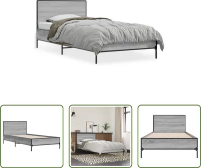 Produktbild von The Living Store Bettgestell Grau Sonoma 90x200 cm Holzwerkstoff und Metall