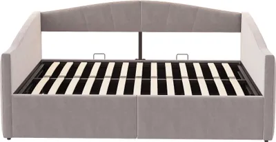 Produktbild von STILVORA Polsterbett 140×200 mit Lattenrost und Armlehnen,Jugendbett mit hydraulischer Stauraum,Gepolstertes Schlafsofa aus Samtstoff,ohne Matratze,Hellgrau