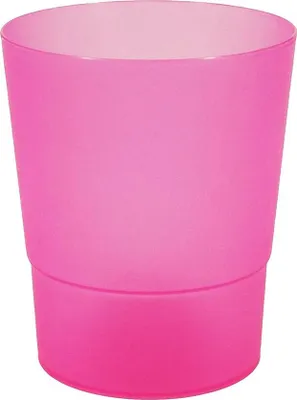A pink plastic orchid pot is shown against a white background.