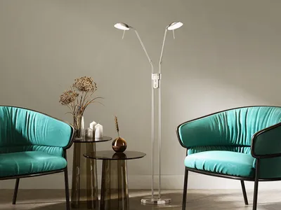 Produktbild von LED Designklassiker Stehleuchte Leseleuchte Silber 2flammig dimmbar, 160cm groß